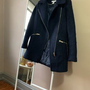 Navy Wool Coat With Gold Detail